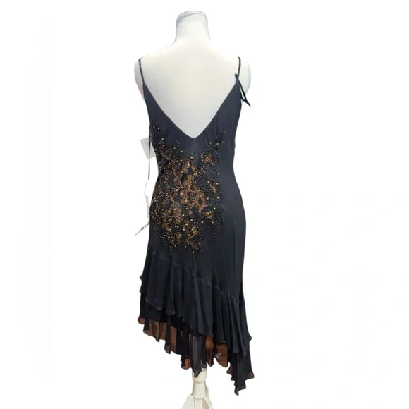 Vintage Sue Wong 100% Silk Beaded Cocktail Dress 8P NWT Black Gold Sequin - Picture 6 of 9